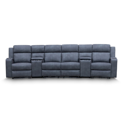 The Xanadu 4 Recliner Dual Motor Electric Theatre Lounge - Light Grey Rhino Suede available to purchase from Warehouse Furniture Clearance at our next sale event.