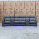 The Xanadu 4 Recliner Dual Motor Electric Theatre Lounge - Light Grey Rhino Suede available to purchase from Warehouse Furniture Clearance at our next sale event.