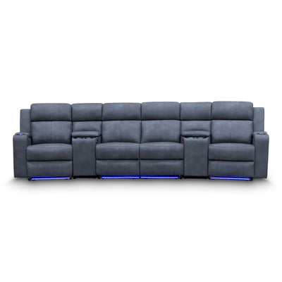 The Xanadu 4 Recliner Dual Motor Electric Theatre Lounge - Light Grey Rhino Suede available to purchase from Warehouse Furniture Clearance at our next sale event.