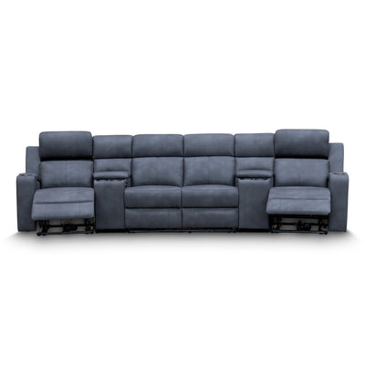 The Xanadu 4 Recliner Dual Motor Electric Theatre Lounge - Light Grey Rhino Suede available to purchase from Warehouse Furniture Clearance at our next sale event.