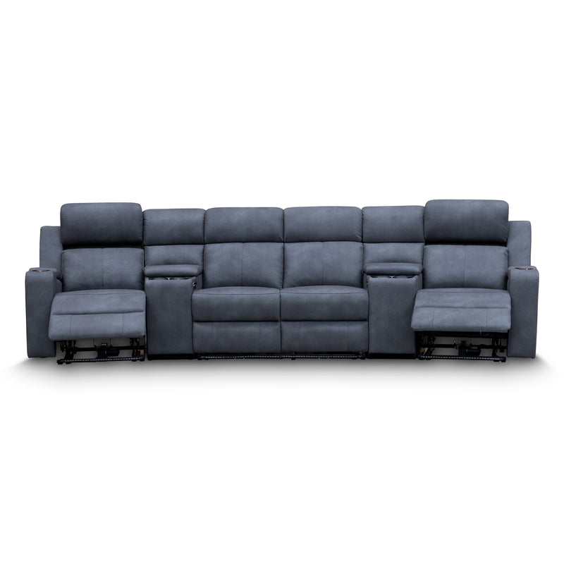 The Xanadu 4 Recliner Dual Motor Electric Theatre Lounge - Light Grey Rhino Suede available to purchase from Warehouse Furniture Clearance at our next sale event.