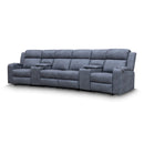 The Xanadu 4 Recliner Dual Motor Electric Theatre Lounge - Light Grey Rhino Suede available to purchase from Warehouse Furniture Clearance at our next sale event.