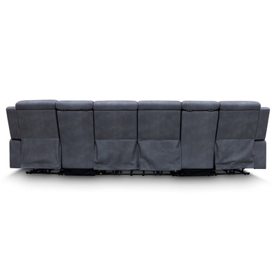 The Xanadu 4 Recliner Dual Motor Electric Theatre Lounge - Light Grey Rhino Suede available to purchase from Warehouse Furniture Clearance at our next sale event.