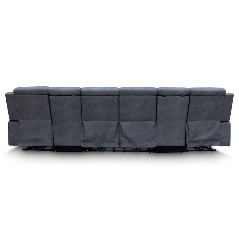 The Xanadu 4 Recliner Dual Motor Electric Theatre Lounge - Light Grey Rhino Suede available to purchase from Warehouse Furniture Clearance at our next sale event.