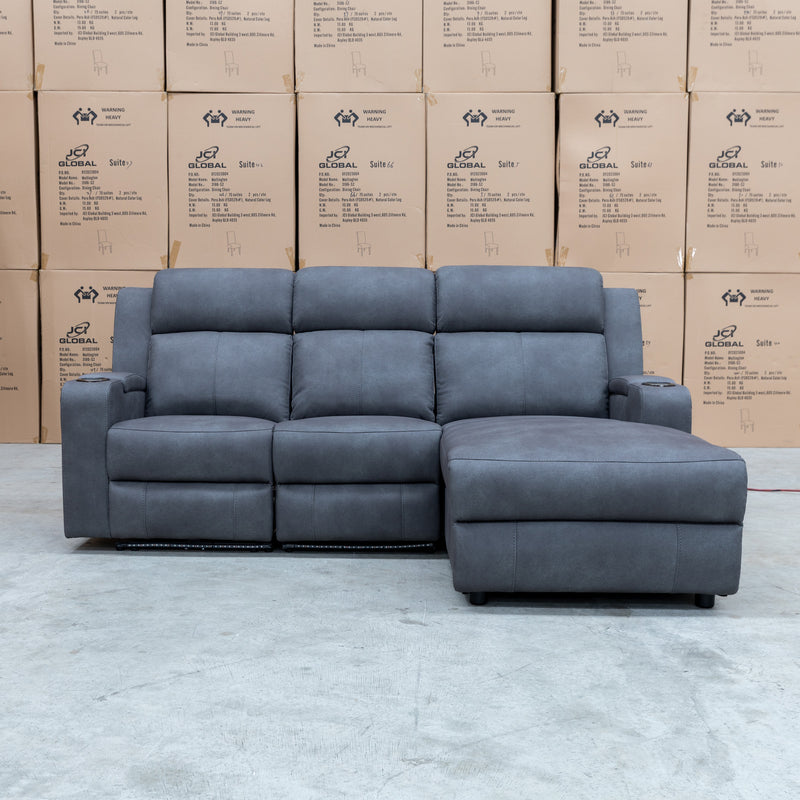 The Xanadu Dual Motor Electric Chaise Lounge - Light Grey Rhino Suede available to purchase from Warehouse Furniture Clearance at our next sale event.