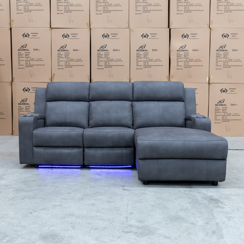 The Xanadu Dual Motor Electric Chaise Lounge - Light Grey Rhino Suede available to purchase from Warehouse Furniture Clearance at our next sale event.