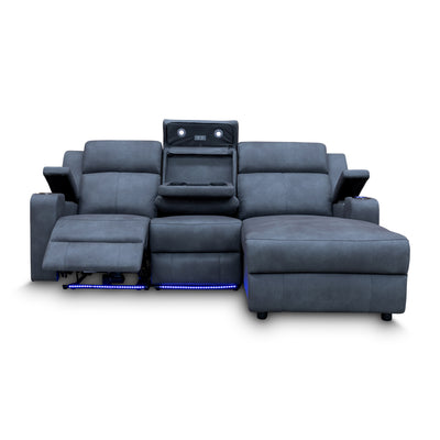 The Xanadu Dual Motor Electric Chaise Lounge - Light Grey Rhino Suede available to purchase from Warehouse Furniture Clearance at our next sale event.