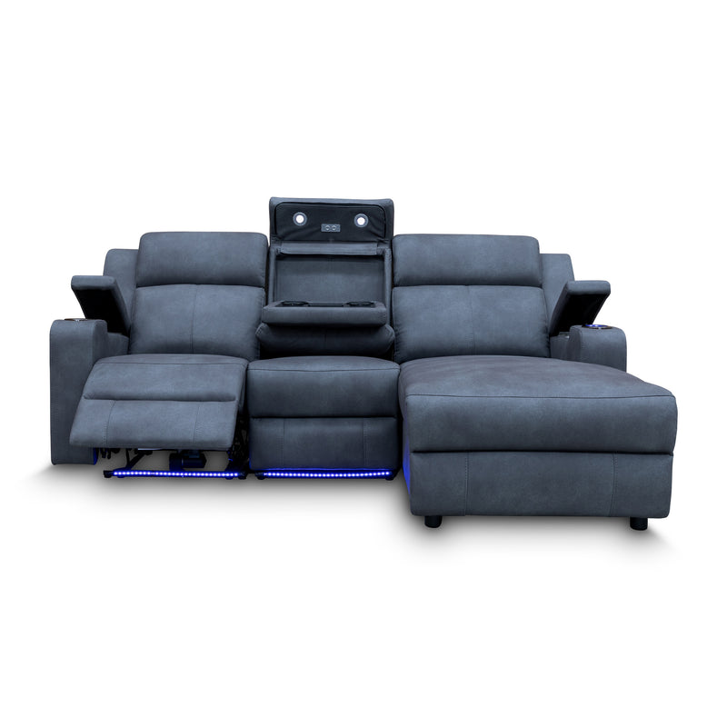 The Xanadu Dual Motor Electric Chaise Lounge - Light Grey Rhino Suede available to purchase from Warehouse Furniture Clearance at our next sale event.