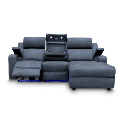 The Xanadu Dual Motor Electric Chaise Lounge - Light Grey Rhino Suede available to purchase from Warehouse Furniture Clearance at our next sale event.