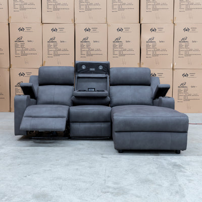The Xanadu Dual Motor Electric Chaise Lounge - Light Grey Rhino Suede available to purchase from Warehouse Furniture Clearance at our next sale event.