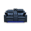 The Xanadu Two Seater Dual Motor Electric Recliner Theatre - Black Leather available to purchase from Warehouse Furniture Clearance at our next sale event.