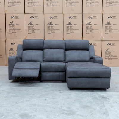 The Xanadu Dual Motor Electric Chaise Lounge - Light Grey Rhino Suede available to purchase from Warehouse Furniture Clearance at our next sale event.