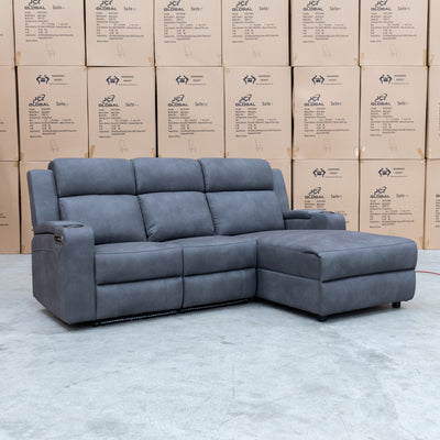 The Xanadu Dual Motor Electric Chaise Lounge - Light Grey Rhino Suede available to purchase from Warehouse Furniture Clearance at our next sale event.