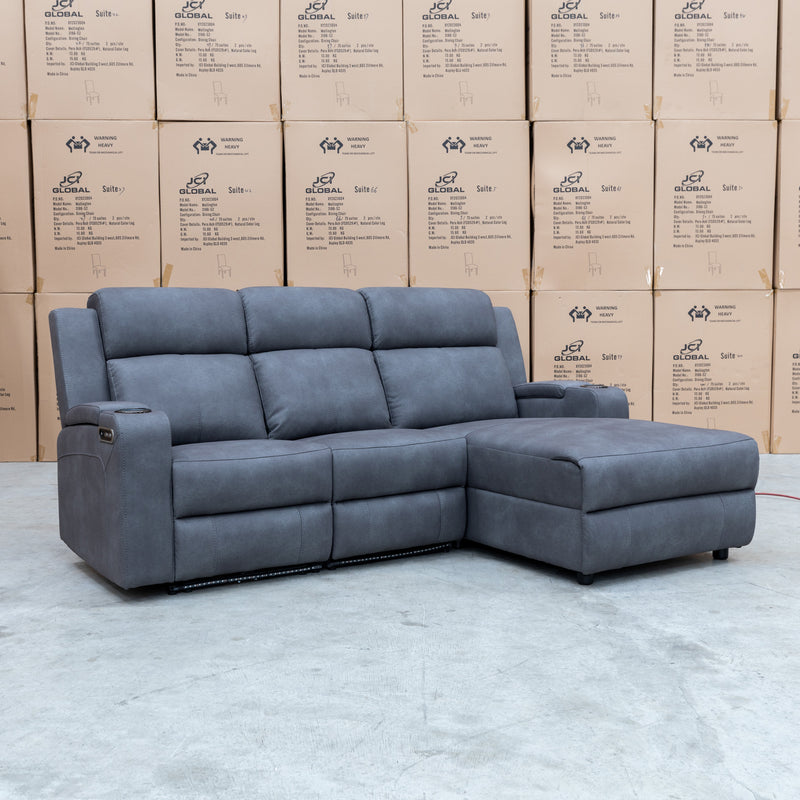 The Xanadu Dual Motor Electric Chaise Lounge - Light Grey Rhino Suede available to purchase from Warehouse Furniture Clearance at our next sale event.