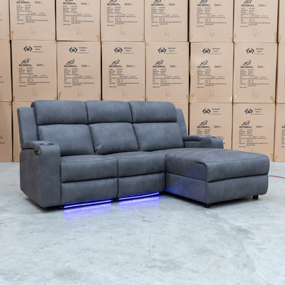 The Xanadu Dual Motor Electric Chaise Lounge - Light Grey Rhino Suede available to purchase from Warehouse Furniture Clearance at our next sale event.