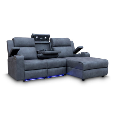 The Xanadu Dual Motor Electric Chaise Lounge - Light Grey Rhino Suede available to purchase from Warehouse Furniture Clearance at our next sale event.