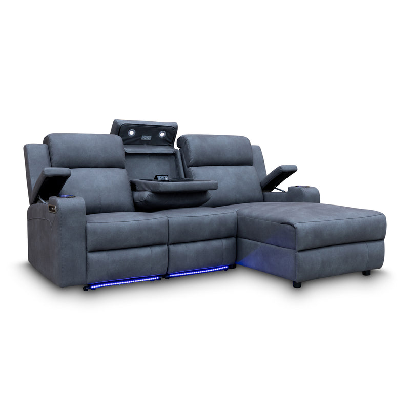 The Xanadu Dual Motor Electric Chaise Lounge - Light Grey Rhino Suede available to purchase from Warehouse Furniture Clearance at our next sale event.
