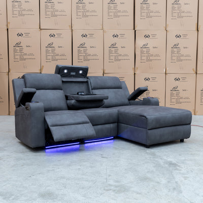 The Xanadu Dual Motor Electric Chaise Lounge - Light Grey Rhino Suede available to purchase from Warehouse Furniture Clearance at our next sale event.