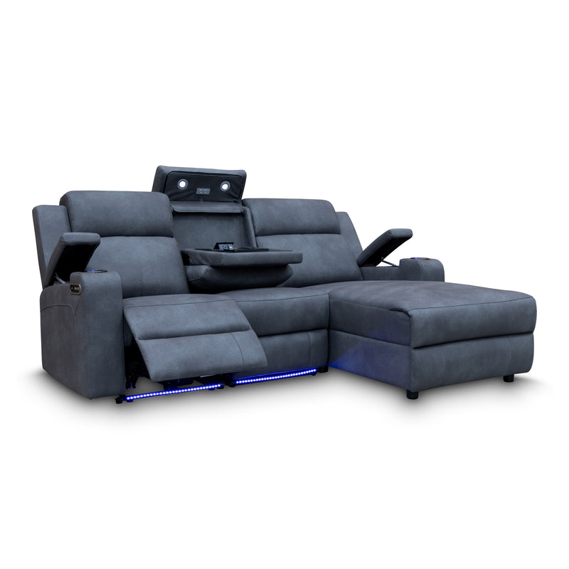 The Xanadu Dual Motor Electric Chaise Lounge - Light Grey Rhino Suede available to purchase from Warehouse Furniture Clearance at our next sale event.