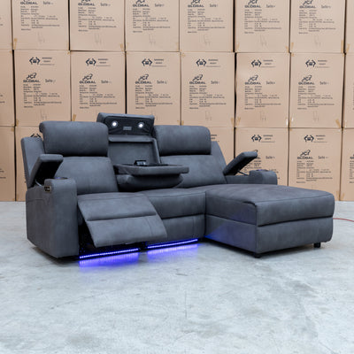 The Xanadu Dual Motor Electric Chaise Lounge - Light Grey Rhino Suede available to purchase from Warehouse Furniture Clearance at our next sale event.