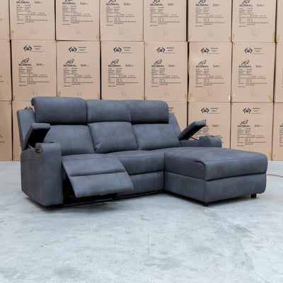 The Xanadu Dual Motor Electric Chaise Lounge - Light Grey Rhino Suede available to purchase from Warehouse Furniture Clearance at our next sale event.