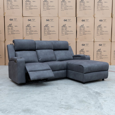 The Xanadu Dual Motor Electric Chaise Lounge - Light Grey Rhino Suede available to purchase from Warehouse Furniture Clearance at our next sale event.