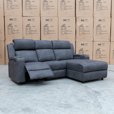 The Xanadu Dual Motor Electric Chaise Lounge - Light Grey Rhino Suede available to purchase from Warehouse Furniture Clearance at our next sale event.