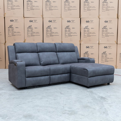 The Xanadu Dual Motor Electric Chaise Lounge - Light Grey Rhino Suede available to purchase from Warehouse Furniture Clearance at our next sale event.