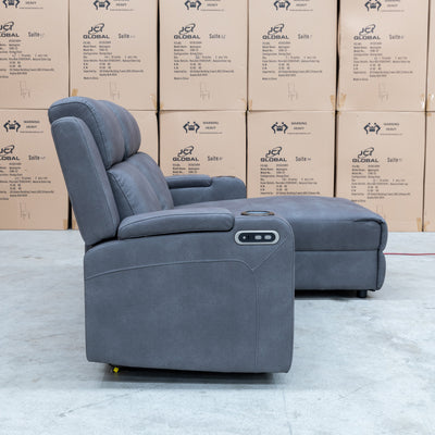 The Xanadu Dual Motor Electric Chaise Lounge - Light Grey Rhino Suede available to purchase from Warehouse Furniture Clearance at our next sale event.