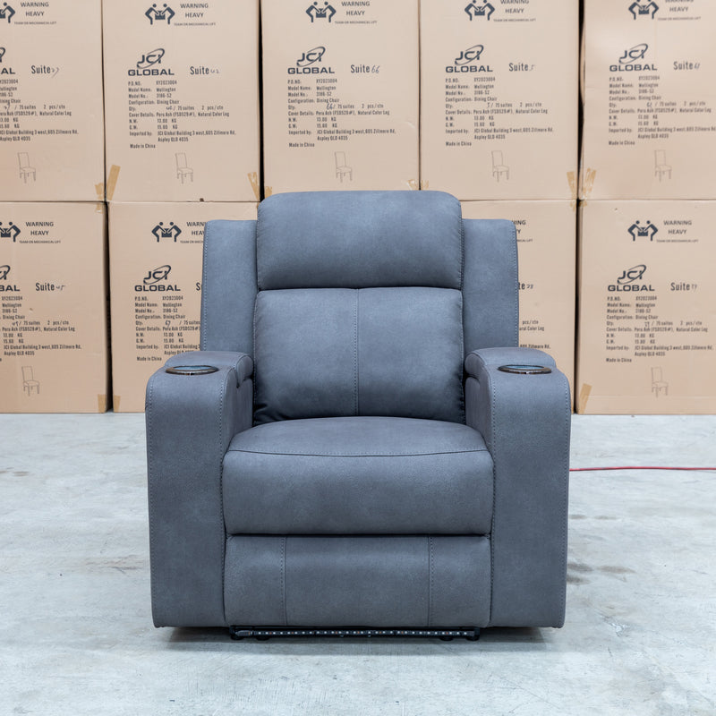 The Xanadu Single Dual Motor Dual Motor Electric Recliner - Light Grey Rhino Suede available to purchase from Warehouse Furniture Clearance at our next sale event.