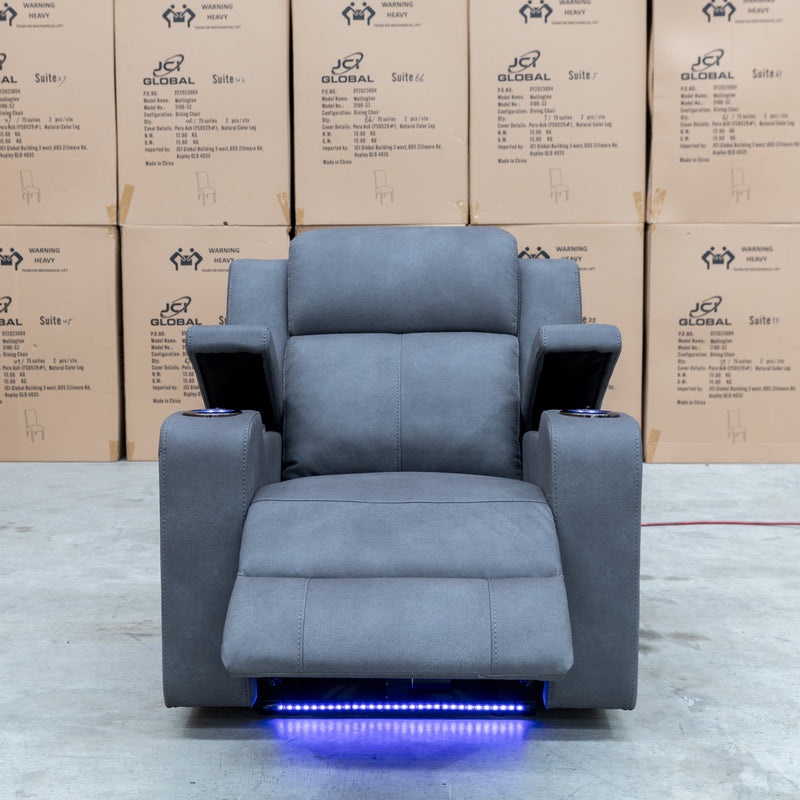 The Xanadu Single Dual Motor Dual Motor Electric Recliner - Light Grey Rhino Suede available to purchase from Warehouse Furniture Clearance at our next sale event.