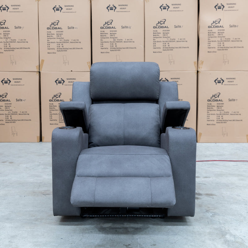 The Xanadu Single Dual Motor Dual Motor Electric Recliner - Light Grey Rhino Suede available to purchase from Warehouse Furniture Clearance at our next sale event.