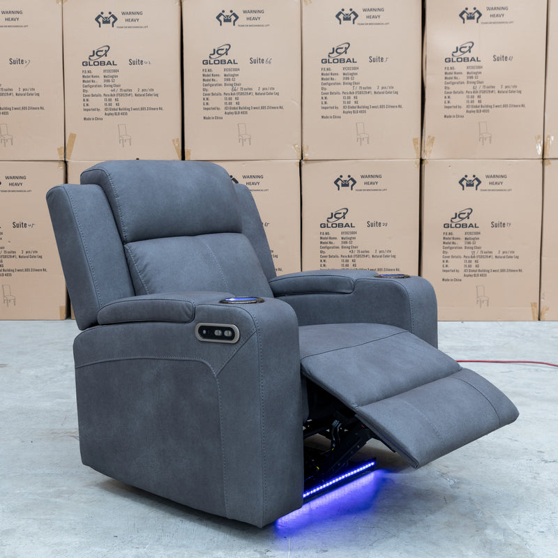 The Xanadu Single Dual Motor Dual Motor Electric Recliner - Light Grey Rhino Suede available to purchase from Warehouse Furniture Clearance at our next sale event.