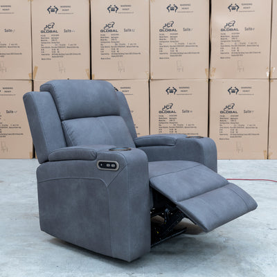 The Xanadu Single Dual Motor Dual Motor Electric Recliner - Light Grey Rhino Suede available to purchase from Warehouse Furniture Clearance at our next sale event.