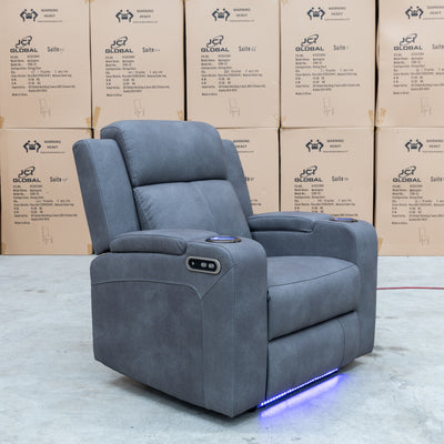 The Xanadu Single Dual Motor Dual Motor Electric Recliner - Light Grey Rhino Suede available to purchase from Warehouse Furniture Clearance at our next sale event.