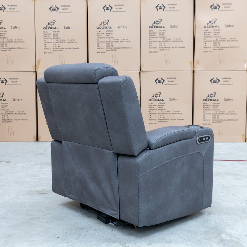 The Xanadu Single Dual Motor Dual Motor Electric Recliner - Light Grey Rhino Suede available to purchase from Warehouse Furniture Clearance at our next sale event.