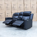 The Xanadu Two Seater Dual Motor Electric Recliner Theatre - Black Leather available to purchase from Warehouse Furniture Clearance at our next sale event.