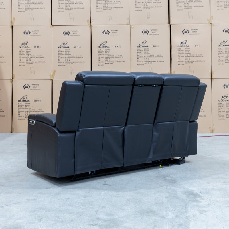 The Xanadu Two Seater Dual Motor Electric Recliner Theatre - Black Leather available to purchase from Warehouse Furniture Clearance at our next sale event.