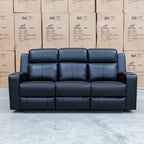 The Xanadu Three Seater Dual Motor Electric Recliner Lounge - Black Leather available to purchase from Warehouse Furniture Clearance at our next sale event.