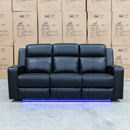The Xanadu Three Seater Dual Motor Electric Recliner Lounge - Black Leather available to purchase from Warehouse Furniture Clearance at our next sale event.