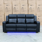 The Xanadu Three Seater Dual Motor Electric Recliner Lounge - Black Leather available to purchase from Warehouse Furniture Clearance at our next sale event.