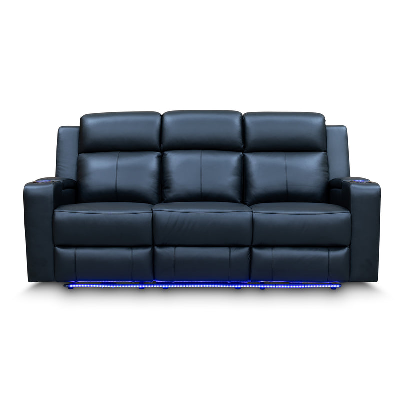 The Xanadu Three Seater Dual Motor Electric Recliner Lounge - Black Leather available to purchase from Warehouse Furniture Clearance at our next sale event.