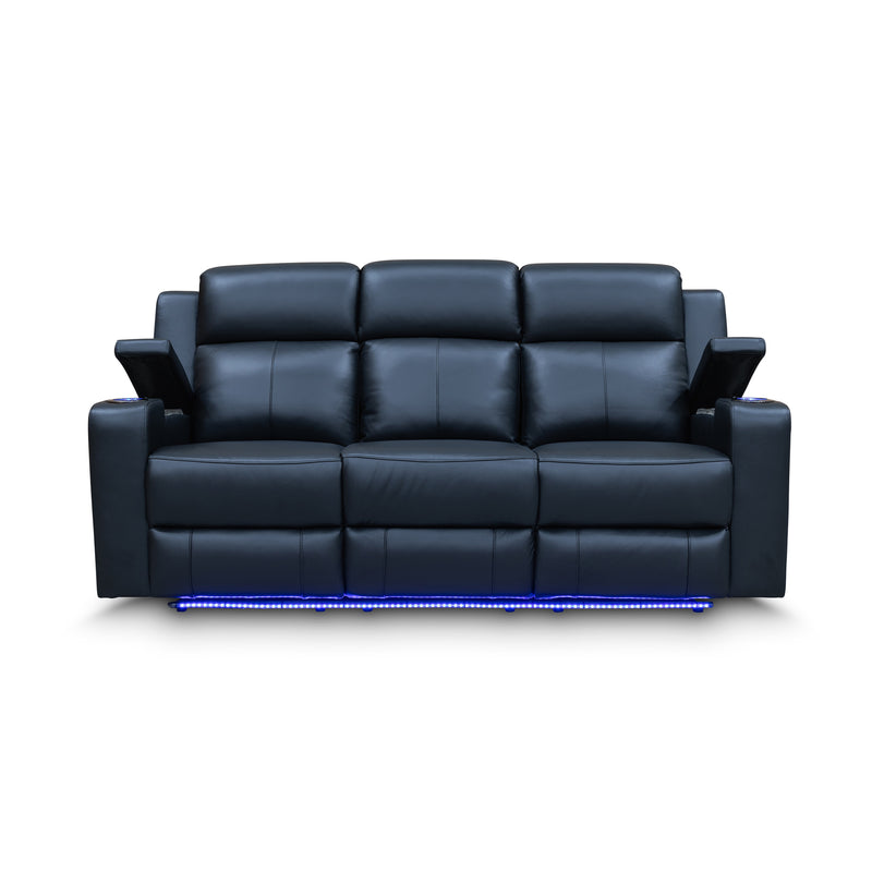 The Xanadu Three Seater Dual Motor Electric Recliner Lounge - Black Leather available to purchase from Warehouse Furniture Clearance at our next sale event.