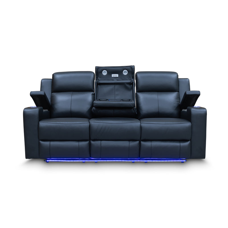 The Xanadu Three Seater Dual Motor Electric Recliner Lounge - Black Leather available to purchase from Warehouse Furniture Clearance at our next sale event.