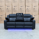 The Xanadu Three Seater Dual Motor Electric Recliner Lounge - Black Leather available to purchase from Warehouse Furniture Clearance at our next sale event.