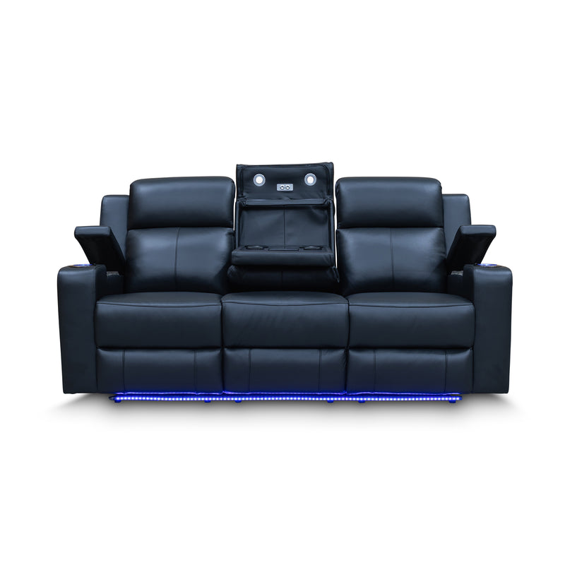 The Xanadu Three Seater Dual Motor Electric Recliner Lounge - Black Leather available to purchase from Warehouse Furniture Clearance at our next sale event.