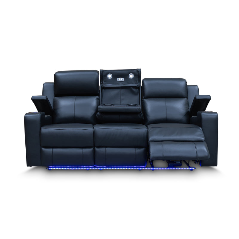 The Xanadu Three Seater Dual Motor Electric Recliner Lounge - Black Leather available to purchase from Warehouse Furniture Clearance at our next sale event.