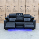 The Xanadu Three Seater Dual Motor Electric Recliner Lounge - Black Leather available to purchase from Warehouse Furniture Clearance at our next sale event.