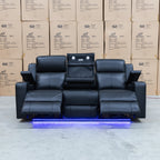 The Xanadu Three Seater Dual Motor Electric Recliner Lounge - Black Leather available to purchase from Warehouse Furniture Clearance at our next sale event.