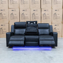 The Xanadu Three Seater Dual Motor Electric Recliner Lounge - Black Leather available to purchase from Warehouse Furniture Clearance at our next sale event.